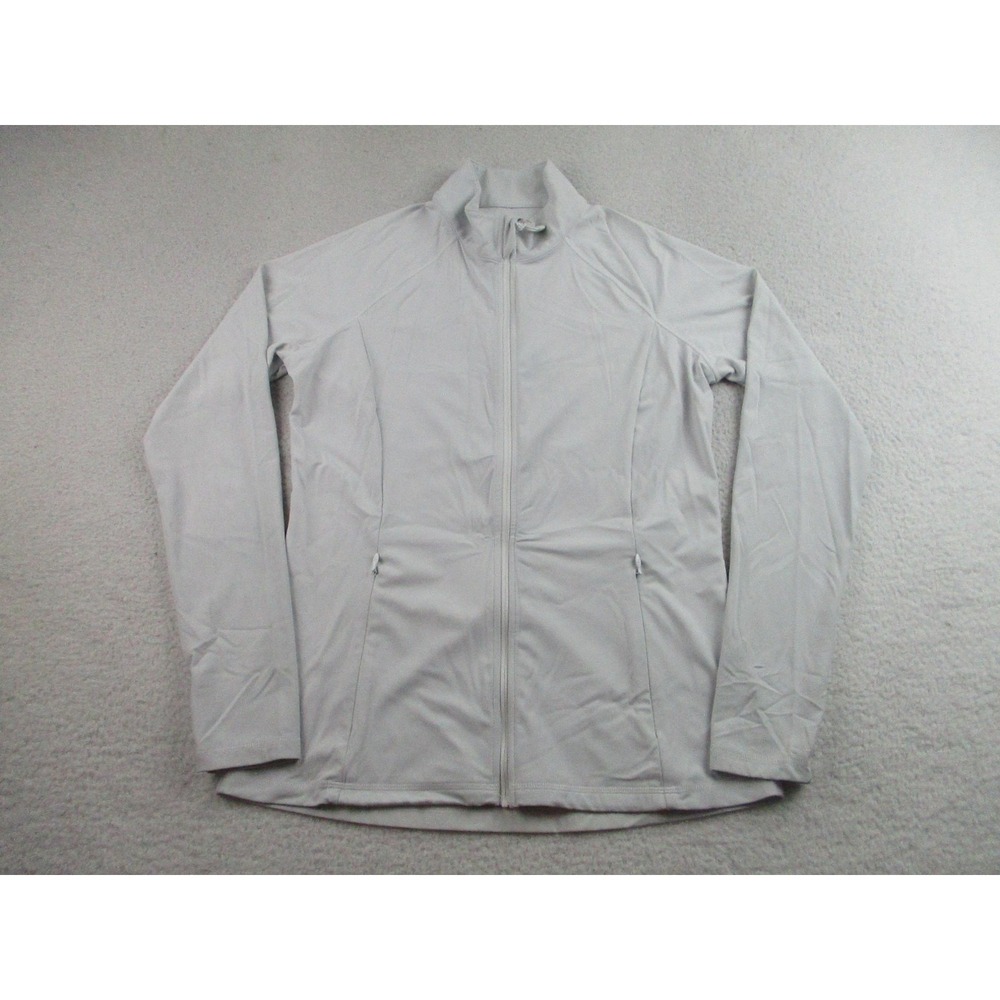 IBKUL Jacket Womens Small Light Gray Full Zip Long Sleeve Nylon Lycra Stretch